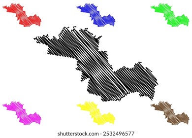 Shire of Indigo (Comunidade da Austrália, estado de Victoria, Vic) mapa ilustração vetorial, esboço rabiscar Mapa do Conselho do Shire Indigo