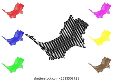 Shire of Mornington Peninsula (Comunidade da Austrália, estado de Victoria, Vic) mapa ilustração vetorial, esboço rabisco Mornington Peninsula mapa