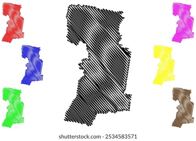 Shire of Pyrenees (Commonwealth of Australia, Victoria state, Vic) mapa ilustração vetorial, esboço de rabisco Pyrenees Shire mapa do Conselho