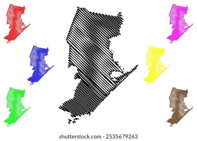 Shire of Wellington (Comunidade da Austrália, estado de Victoria, Vic) mapa ilustração vetorial, esboço de rabisco Wellington Shire Conselho mapa