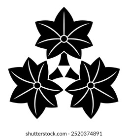 Shiri Awase Mitsu Momiji (Back-to-back Three Maple Leaves). A vector icon illustration of a Japanese family crest featuring a maple leaf motif.