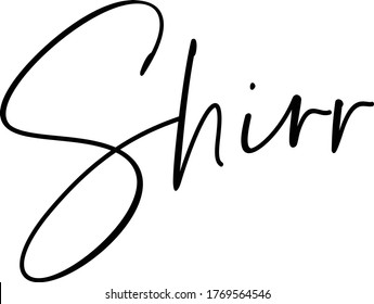 Shirr text. Only one single word. Printable graphic tee. Design doodle for print. Vector illustration. Colourful. Hand drawn calligraphy style. Black and white