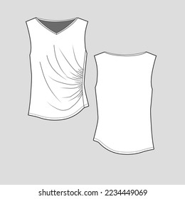 Camisas sin mangas juntando la parte superior del cuello y el cuello juntando el dibujo de la moda diseño de la plantilla