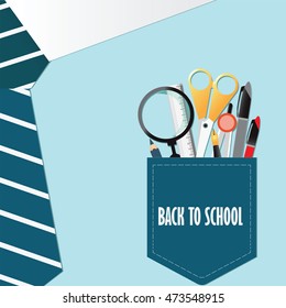 Shirt of Back to school conceptual with office supply,Pencils ,Pens , Ruler,scissor ,dividers and magnifying glass, vector illustration.