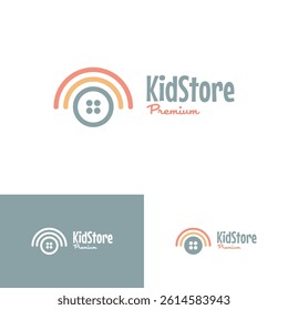 shirt button symbol with rainbow, logo design concept good for kid clothing brand template