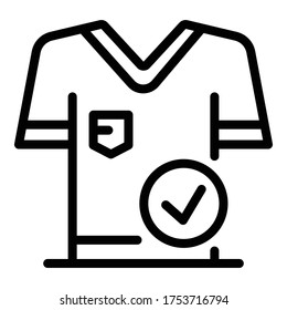 Icono de marca de marca de marca de la camiseta. Marca de verificación de la camisa de contorno icono vector para diseño web aislado en fondo blanco