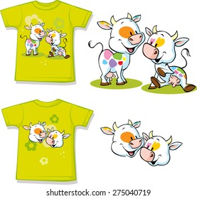 shirt with cute cow cartoon - vector illustration