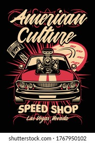 shirt design of american muscle car speed shop