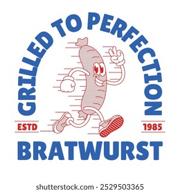 Shirt Design of Bratwurst Mascot Character.