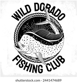 Shirt Design of Dorado Fish Design Illustration in Black and White