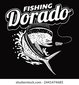 Shirt Design of Dorado Fishing Illustration Vintage Style