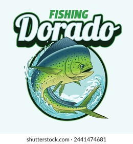 Shirt Design of Dorado Fishing Vintage Colored Illustration