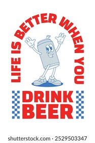 Shirt Design of Happy Beer Can Mascot Character