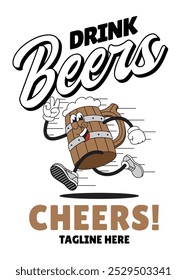 Shirt Design of Happy Beer Wooden Mug Mascot Character