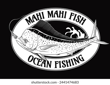 Shirt Design of Mahi Mahi Fish Illustration in Black and White