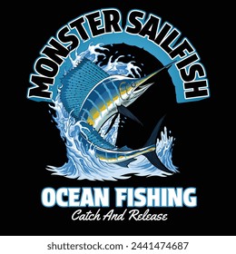 Shirt Design Monster Sailfish in Vintage Retro