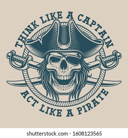 Shirt design with a pirate skull and saber in vintage style. Perfect for logos, shirt design and many other uses
