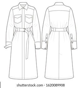 Shirt dress, fashion vector sketch