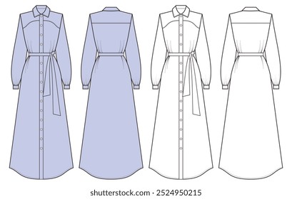 Shirt Dress Flat Design Technical Drawing Vector