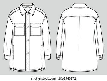 Chaqueta de vestir camisas. Esbozo de moda. Dibujo técnico plano. Ilustración vectorial.