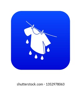 Shirt drying icon blue vector isolated on white background