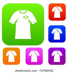 Shirt with the flag of Brazil sign set icon color in flat style isolated on white. Collection sings vector illustration