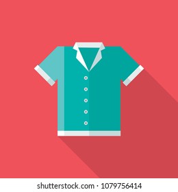 Shirt flat icon with long shadow isolated on red background. Simple T-shirt sign symbol in flat style. Man dress Vector illustration.