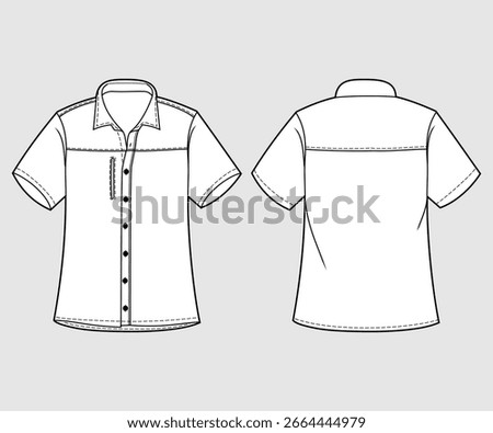 Shirt Flat Sketch Front and Back View for Fashion Design