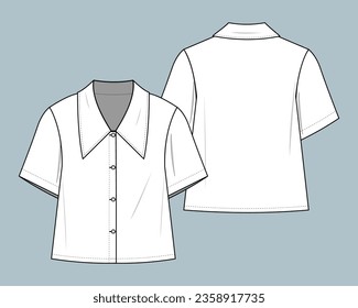 shirt flat technical sketch drawing template. CAD outfit design vector illustration template. fashion CAD mock up design for garment, apparel template.