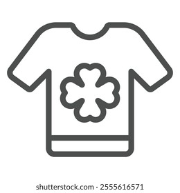 Shirt with a four leaf clover line icon, irish clothes concept. Vector graphics. Shirt with clover leaf sign on white background, outline style icon for mobile or web design