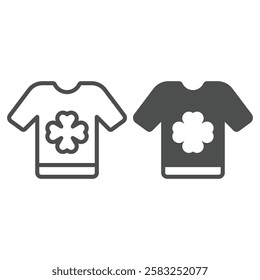 Shirt with a four leaf clover line and solid icon, irish clothes concept. Vector graphics. Shirt with clover leaf sign on white background, outline style icon for mobile or web design