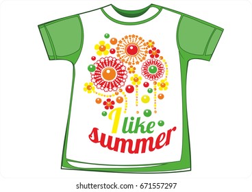  Shirt for the girl.Drawing for textiles, clothing, fabrics.Decorative pattern for children's clothes.