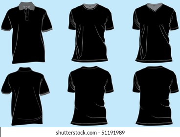 Shirt or golf tshirt set template with collar,v-neck and round neck.Front and back in separate layers easily editable