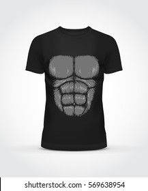 Shirt with Gorilla Chest Design. Vector Illustration