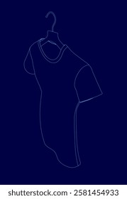 A shirt is hanging on a clothes hanger. The shirt is made of a soft, smooth material and has a slightly fitted silhouette. The blue color of the shirt is deep and rich