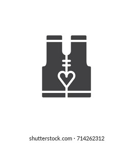 Shirt with heart icon vector, filled flat sign, solid pictogram isolated on white. Charity symbol, logo illustration