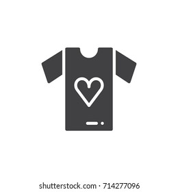 Shirt with heart icon vector, filled flat sign, solid pictogram isolated on white. Charity symbol, logo illustration