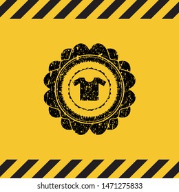 shirt icon black grunge emblem inside yellow warning sign. Vector Illustration. Detailed.