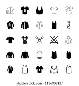 Shirt icon. collection of 25 shirt filled and outline icons such as sport bra, singlet, blouse, jacket, no bleaching, skirt, tie. editable shirt icons for web and mobile.