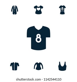 Shirt icon. collection of 7 shirt filled icons such as sport bra, jacket, blouse. editable shirt icons for web and mobile.