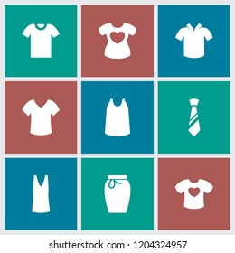 Shirt icon. collection of 9 shirt filled icons such as singlet, tie. editable shirt icons for web and mobile.