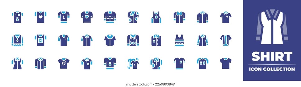 Shirt icon collection. Duotone color. Vector illustration. Containing shirt, sport, polo, dirty shirt, football shirt.