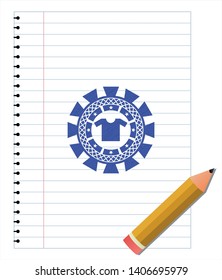 shirt icon drawn with pen strokes. Blue ink. Vector Illustration. Detailed.