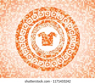shirt icon inside abstract orange mosaic emblem with background