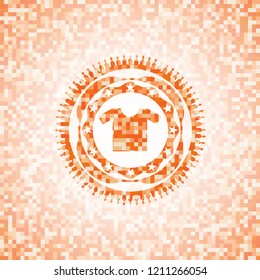 shirt icon inside abstract orange mosaic emblem