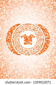 shirt icon inside abstract orange mosaic emblem with background