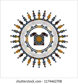 shirt icon inside arabesque emblem background. arabic decoration.