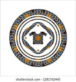 shirt icon inside arabesque emblem background. arabic decoration.