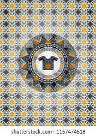 shirt icon inside arabesque style emblem. arabic decoration.