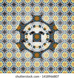 shirt icon inside arabesque style emblem. arabic decoration.